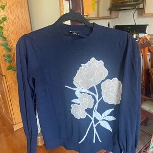 Floral Embroidered Navy Top